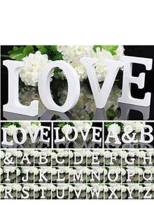 1/10/26pc Wooden Decorative Letter Design Home Decor Crafts, Free Combination Decorative Freestanding Wooden Letter Slices For Handicrafts, Family Gatherings, Birthday Parties, Weddings And Other Event Decorations - White - View 4