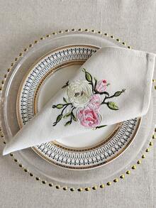 Cirelle 1/2/4 Buah Serbet Linen Bordir Mawar Vintage, Serbet Meja Persegi yang Dapat Digunakan Kembali untuk Resepsi Pernikahan, Dekorasi Meja Makan - MultiWarna - View 12