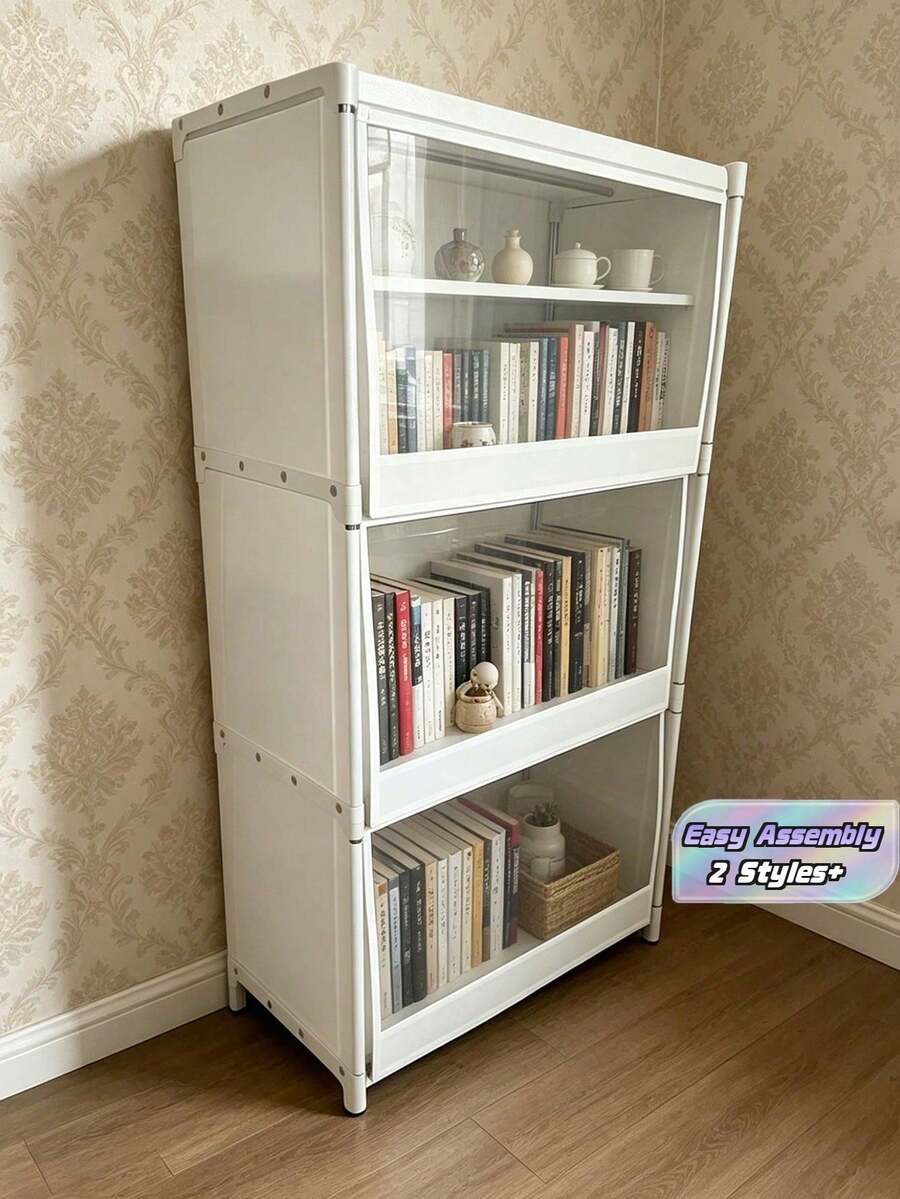 4 Layer 1pc Dustproof Storage Cabinet With Lid, Wardrobe, Bookcase, Storage Rack, Improves Space, Stable And Stylish, Easy To Assemble And Disassemble, Portable, Suitable For Living Room, Bedroom, Entrance, Office - Multicolor - View 1