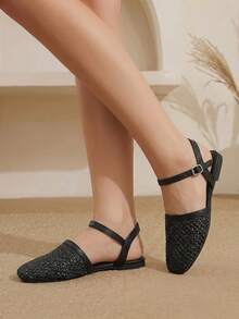 Styleloop Women's Flat-Soled Shoes, Straw Fabrics, Mary Jane, Bohemian Vacation Style Wear, A Must For Summer Travel, Breathable And Versatile - Black - View 8