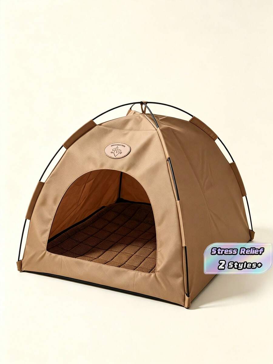 1pc Cat Tent Bed With Built-In Cooling Rattan Mat, Breathable Anti-Scratch Pet Cave House, All-Season Small/Medium Pet Kennel, Indoor/Outdoor Portable - Multicolor - View 1