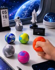Hape 1pc Red Orange Solar Planet Squishy Ball, 6cm/2.36in Soft Bouncy PVA Filled Squeeze Ball With Smooth TPR Outer Shell, Palm Grip Hand Squeeze Accessory For Office Home Travel - Multicolor - View 2