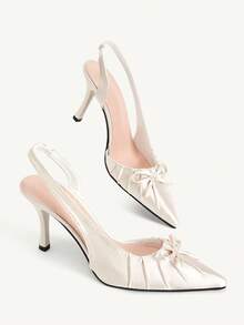 CUCCOO CHICEST Pleated Bow Pointed Back Strap High Heels, Stiletto Design Shows Long Legs, Gentle French Style, Suitable For Dating, Parties, Commuting - Apricot - View 4