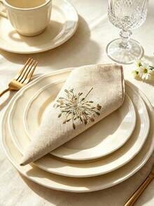 Cirelle 1/2/4pcs Botanical Floral Embroidered Dinner Napkins, Premium Cotton Linen Blend Cloth Napkins, Reusable Oatmeal Napkins For Table Decoration - Multicolor - View 1