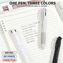 Pulpen Ballpoint 3 Warna, Pulpen Ballpoint Multiwarna 3-in-1 yang Dapat Ditarik dengan Tinta Hitam, Merah, Biru Cepat Kering, Pulpen Ballpoint Ujung Ganda CS, Pulpen Multiwarna Warna Lembut, Untuk Kantor, Sekolah, Mencatat, Menulis, Menandai, Kembali ke Sekolah - Bulat - View 2