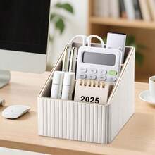 Luxury Vertical Striped 3-Slot Remote Control Box, Pu Leather Desktop Storage Organizer For Tv, Cd, Media Players, Controllers, And Office/Cosmetic Items, Back To School - Multicolor - View 4