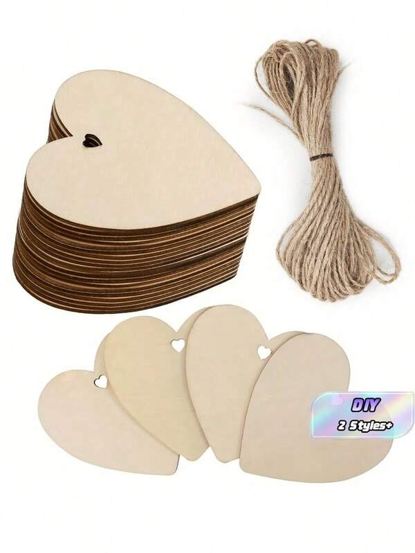 20/50 piezas Adornos de madera con forma de corazón sin terminar, de varios tamaños, adecuados para manualidades DIY, decoraciones de árbol de Navidad y recuerdos de boda