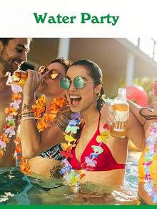 1/10/50PCS Hawaiian Flower Lei Tropical Hibiscus Party Favors Summer Pool Luau Wedding Beach Birthday Decor Supplies Random Color Bulk - Multicolor - View 9
