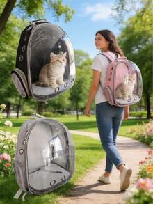 Large Capacity Cat Backpack, Transparent Breathable Pet Carrier, Portable Cat Bag, Pc Material, Zipper Closure - Multicolor - View 3