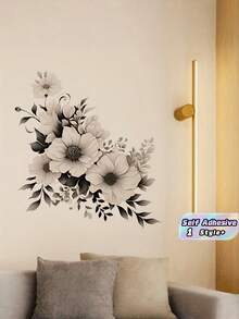1PC PVC Self Adhesive Removable Waterproof Gray White Floral Pattern Wall Stickers Decals Peel Stick Easy Clean Durable For Bedroom Living Room Door Window Home Decor Valentine Gift - multicolor - View 1