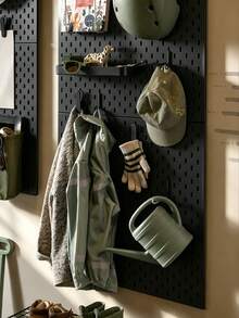 Black Pegboard Wall Organizer Kit With Hooks, Shelves And Storage Bins, Modular Wall Mount Hole Board Display Rack, Easy Install DIY Space Saving Storage For Desk Accessories Stationery Decor Gaming Bedroom Office Wall Decor - Black - View 5