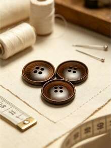 Vintage Imitation Wooden Concave Four-Hole Buttons Multicolor Resin Sewing Fasteners Bulk Supply For Overcoat, Windbreaker, Suit, Handmade Garment Sewing Supplies - coffee color - View 6