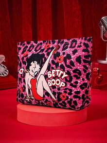 Betty Boop X POKOJA LAND 1 Cute Cartoon Corduroy Toiletry Bag, Large Capacity, Lightweight And Portable, Foldable, Breathable And Durable. - Burgundy - View 3