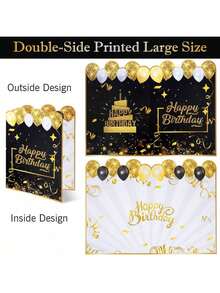 1 Giant Black Gold Happy Birthday Signature Card Adorned With Decorative Balloon Patterns - A Set Of Paper Party Supplies, An Unforgettable Replacement For Greeting Cards, Suitable As A Birthday Party Gift - Multicolor - View 4