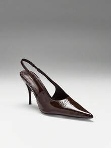 SHUZIA Women Glamorous Pointy Toe Stiletto Sing Back Strap Party Sexy Pumps - Chocolate Brown - View 8