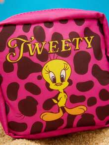 LOONEY TUNES X Joivida 1pc Pink Leopard Print Sanitary Pad Pouch, Cute Polyester Menstrual Storage Bag, Portable Zipper Organizer For Girls & Women, Suitable For Daily Use, Travel, School And Handbag Storage - Rose Red - View 2