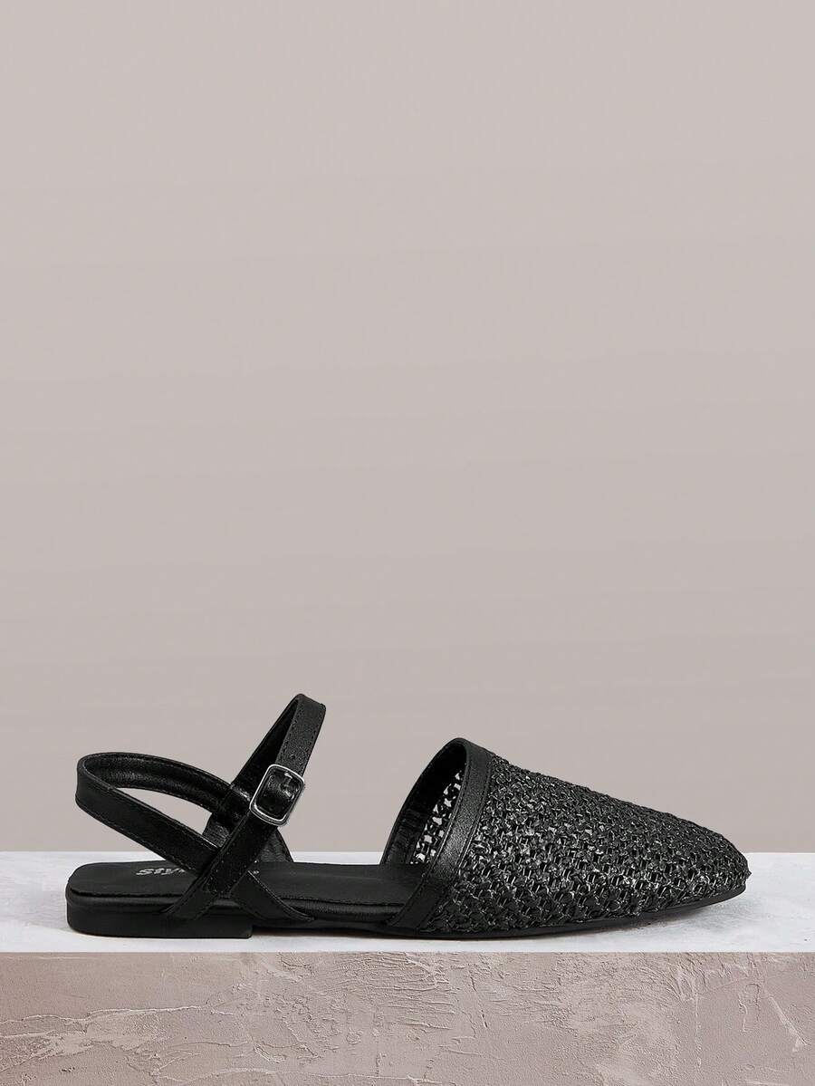 Styleloop Women's Flat-Soled Shoes, Straw Fabrics, Mary Jane, Bohemian Vacation Style Wear, A Must For Summer Travel, Breathable And Versatile - Black - View 1