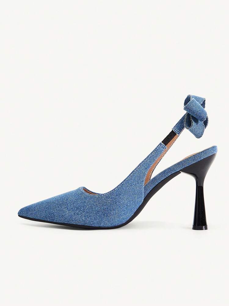 CUCCOO CHICEST Fashion Pointed Stiletto Back Bow Heels Elegant And Comfortable Party Dinner Blue Women's Heels - denim blue - View 5