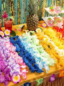 1/10/50PCS Hawaiian Flower Lei Tropical Hibiscus Party Favors Summer Pool Luau Wedding Beach Birthday Decor Supplies Random Color Bulk - Multicolor - View 2