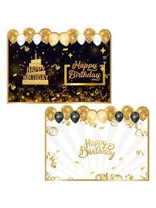 1 Giant Black Gold Happy Birthday Signature Card Adorned With Decorative Balloon Patterns - A Set Of Paper Party Supplies, An Unforgettable Replacement For Greeting Cards, Suitable As A Birthday Party Gift - Multicolor - View 7