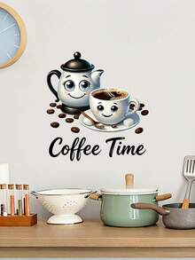1PC PVC Self Adhesive Waterproof Coffee Cup Coffee Time Wall Stickers For Tea Room Study Kitchen Dining Room Living Room Office Bar Cafe Home Decor Holiday Gift - multicolor - View 2