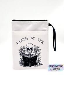1PC Zipper Book Cover Skull Rose Print White Protective Portable Storage Pouch For Students Teachers Waterproof Dustproof Scratchproof Lightweight Anti Wrinkle School Office Travel Essential Gift - multicolor - View 1