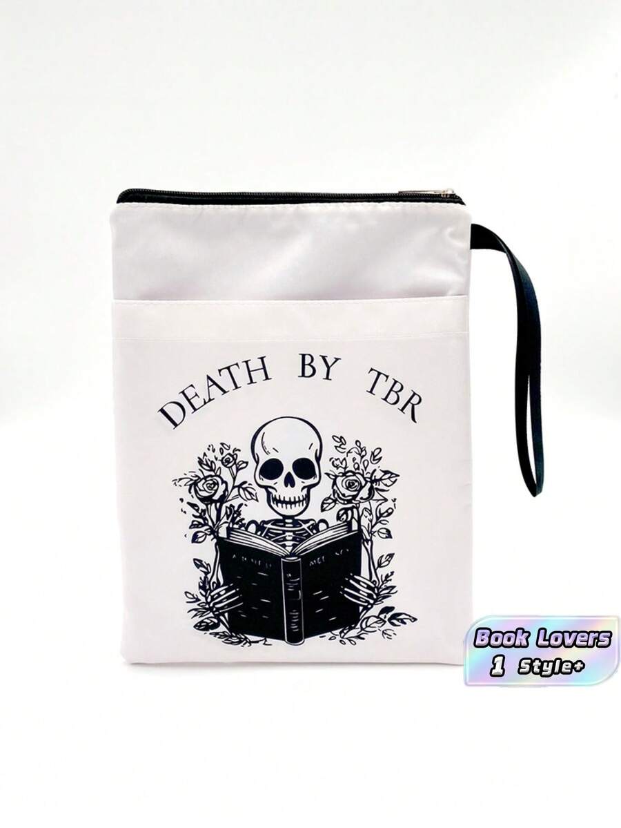 1PC Zipper Book Cover Skull Rose Print White Protective Portable Storage Pouch For Students Teachers Waterproof Dustproof Scratchproof Lightweight Anti Wrinkle School Office Travel Essential Gift - multicolor - View 1