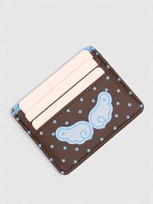 ROMWE Anime 1Pc Y2K Style Star Wing Polka Dot Card Holder, Coffee Pink ID Card Wallet, Back To School Daily Mini Coin Purse - Blue coffee - View 5