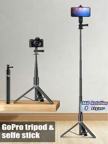 63-Inch Extendable Selfie Stick Tripod, 160cm Aluminum Alloy Portable Phone Holder With 1/4" Screw, 360° Rotation Stable Tripod Compatible With Iphone Camera, Ideal For Travel Video Live Streaming Recording - one-size - View 1