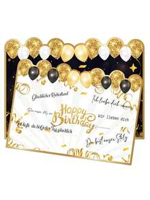 1 Giant Black Gold Happy Birthday Signature Card Adorned With Decorative Balloon Patterns - A Set Of Paper Party Supplies, An Unforgettable Replacement For Greeting Cards, Suitable As A Birthday Party Gift - Multicolor - View 2