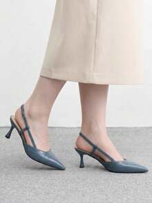 CUCCOO BIZCHIC 女款秋季優雅尖頭細高跟鞋 藍色後跟高跟鞋 通勤穿著 - 藍色 - 查看 6