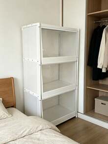 4 Layer 1pc Dustproof Storage Cabinet With Lid, Wardrobe, Bookcase, Storage Rack, Improves Space, Stable And Stylish, Easy To Assemble And Disassemble, Portable, Suitable For Living Room, Bedroom, Entrance, Office - Multicolor - View 3