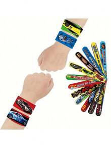 12pcs Racing Theme Slap Wristbands, Racing Snap Bracelets, Buckle Wristbands, Suitable As Gift Bag …Fillers, Racing Theme Party Favors, Cute Bracelet Birthday Gifts, Racing Theme Party Supplies, Prize - Multicolor - View 2