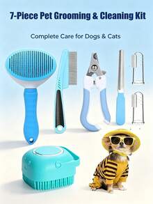 PETSIN Pet Grooming 7-Piece Set, Pet Nail Clippers And Grinder, Flea Comb, Suitable For Cats, Dogs, Rabbits, Pet Grooming SPet Cleaning Accessories, Pet Supplies - Blue seven-piece set - View 24