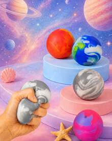 Hape 1個黑色灰色月亮星球壓力球，6cm/2.36in 大理石紋 PVA 填充擠壓球，光滑 TPR 外層，柔軟掌心抓握手部擠壓配件，適用於辦公桌、辦公室、居家、旅行 - 彩色 - 查看 3