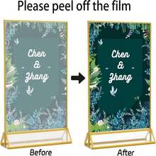 3/6pcs Gold Photo Frame, Acrylic Sign Holder Double-Sided Gold Photo Frame T-Shape 4x6"/5x7"/6x8", Used For Menu Holder Wedding Table Number Holder Home Photo Frame Event Display Photo Frame - T-gold - View 3