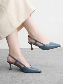 CUCCOO BIZCHIC 女款秋季優雅尖頭細高跟鞋 藍色後跟高跟鞋 通勤穿著 - 藍色 - 查看 4