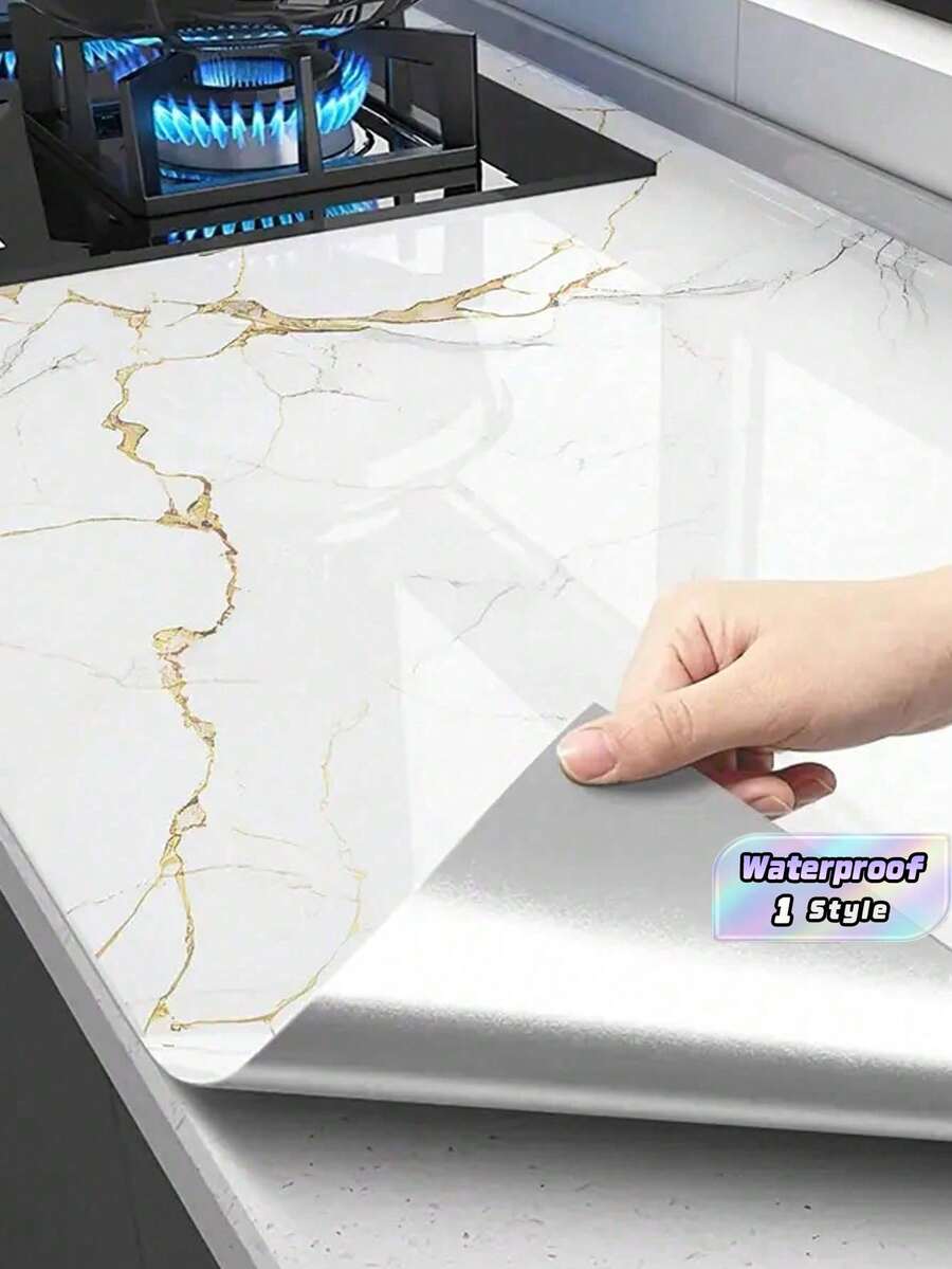 Gold Vein Self-Adhesive Marble Wallpaper, Removable Oil-Proof Waterproof Countertop Film, High Temperature Resistant Sticker For Kitchen, Peel & Stick No Residue, Cabinet Table Furniture Renovation - multicolor - View 1