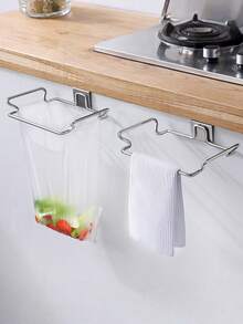 1 gói giá treo túi rác hình chữ nhật gắn cửa tủ, giá đỡ túi rác tiết kiệm không gian với kẹp chống trượt chắc chắn, không cần điện, thiết kế nhỏ gọn phù hợp góc hẹp, tông màu trung tính thanh lịch, đa năng cho bồn rửa bếp, bàn trang điểm phòng tắm, bàn làm việc văn phòng - Bạc - Xem 4