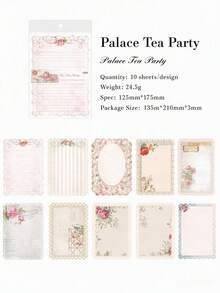 1 Pack (10 Sheets) Vintage Floral Stationery Paper, Hollow Border Decorative Background Scrapbook Paper - Multicolor - View 4