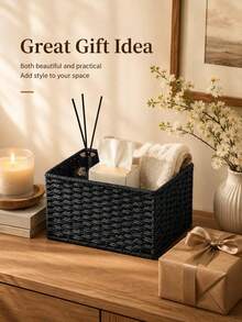 1/3 Pieces Storage Baskets, Entrance Table Organizing Box For Snacks And Cosmetics, Vintage Fabric Storage Baskets For Home - Black - View 5
