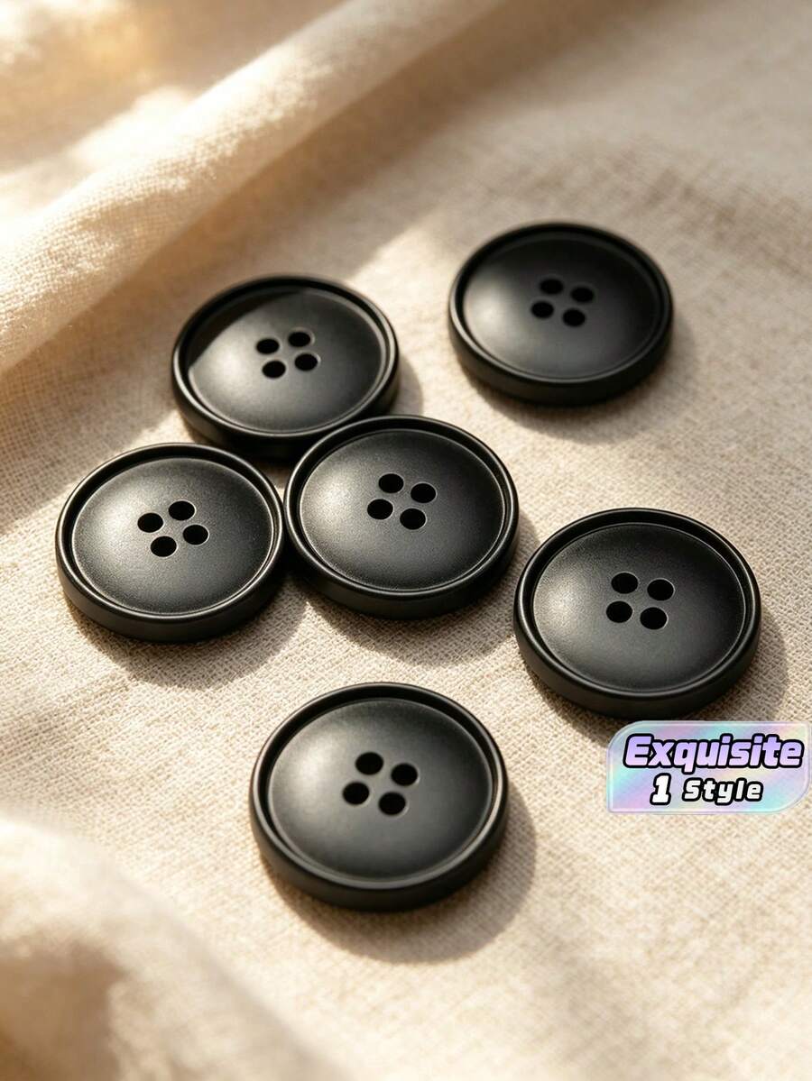 Vintage Imitation Wooden Concave Four-Hole Buttons Multicolor Resin Sewing Fasteners Bulk Supply For Overcoat, Windbreaker, Suit, Handmade Garment Sewing Supplies - black - View 1