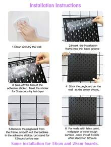 Black Pegboard Wall Organizer Kit With Hooks, Shelves And Storage Bins, Modular Wall Mount Hole Board Display Rack, Easy Install DIY Space Saving Storage For Desk Accessories Stationery Decor Gaming Bedroom Office Wall Decor - Black - View 10