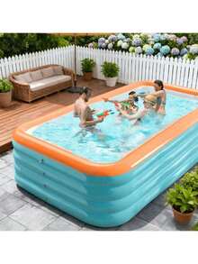 1 Piece Of Super Large Inflatable Swimming Pool, Thick-Walled Adult Swimming Pool, Family Backyard Swimming Pool, Suitable For Garden, Summer Water Park Family Pool, Portable Easy Swimming Pool - Orange Green - View 2