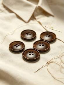 Vintage Imitation Wooden Concave Four-Hole Buttons Multicolor Resin Sewing Fasteners Bulk Supply For Overcoat, Windbreaker, Suit, Handmade Garment Sewing Supplies - coffee color - View 11