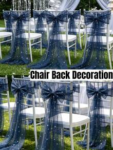 1pc/5pcs Navy Blue Shiny Mesh Table Runner, Solid Color Tabletop Cover For Birthday, Wedding & Banquet Decor - Dark Blue - View 4