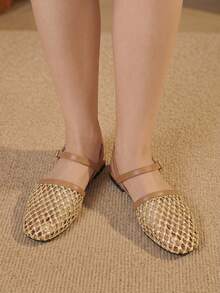 Styleloop Women's Flat-Soled Shoes, Straw Fabrics, Mary Jane, Bohemian Vacation Style Wear, A Must For Summer Travel, Breathable And Versatile - Brown - View 10