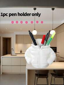 1PC Compact Plastic 3D Printed Down Jacket Style Creative Pen Holder Durable Lightweight Non Slip Scratch Resistant Easy Clean Desk Decoration Stationery Organizer For Office Home Study Room Gift For Friends Classmates Birthday Christmas Back - multicolor - View 2
