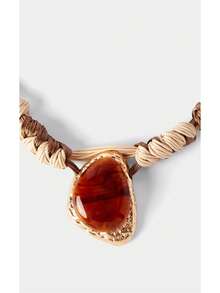 Noxbound Bohemian Holiday Amber Resin Handmade Braided Rope Necklace - Beige - View 3