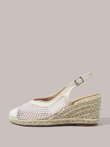 Styleloop Women's Wedge Heel Platform Shoes, Straw Platform, Lace Upper, Bohemian Style, Travel Essentials, Summer Wear, Vacation Atmosphere - Beige - View 9
